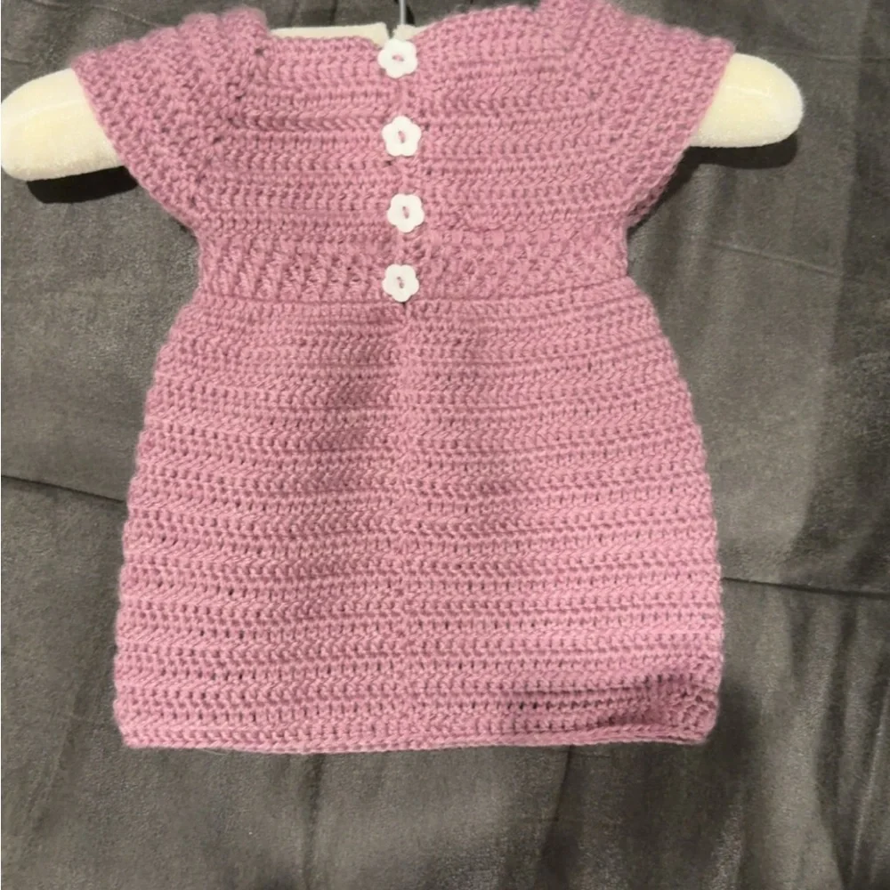 Handmade Purple Crochet Baby Dress and Bloomers Set